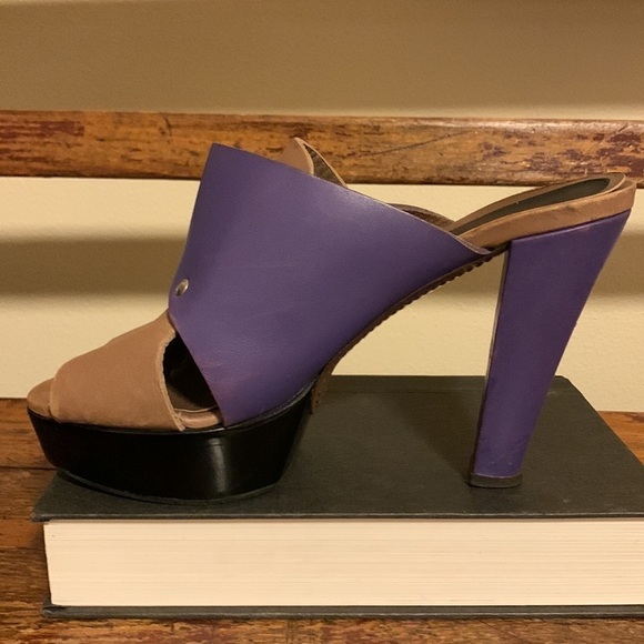 Marni Colorblock Sienna Tan Purple Platform Heels Mules - Picture 7 of 16